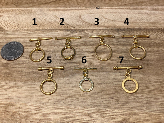 18k Matte Gold Toggle Clasp, Ring T Bar, T Bar Fasteners, Gold Toggle Clasp, Necklace / Bracelet Closures, Gold Plated Findings, Jewelry
