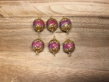 18mm Red Coral Tibetan Bead, Two sided Connector, Gold overlay, Beads for Necklace or Bracelet Charm, Himalayan Ethnic Tribe Boho Jewelry