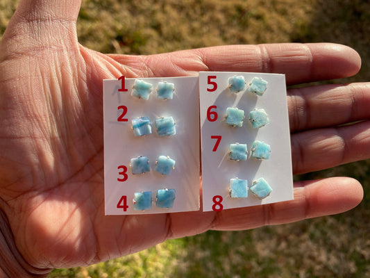 Small Raw Larimar Stud Earrings Sterling Silver, Larimar Earrings, Larimar Jewelry, Raw Larimar Stone, Raw Larimar Slab, Raw Larimar Crystal