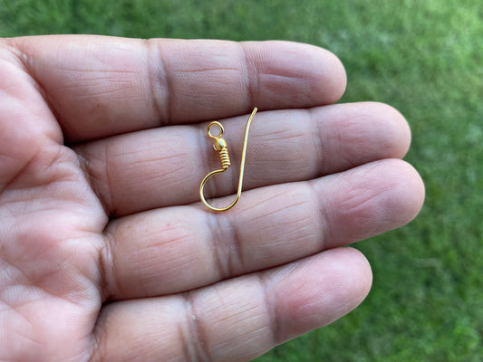21mm, 10 Pairs Per Pack, Earrings Wire, High Quality 18k Gold Overlay, Fishhook with Inside Loop, Gold Plated Earring Findings, Gold Earwire