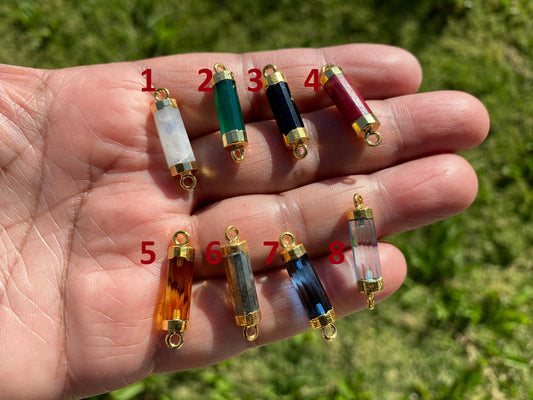 26X7 mm, Cylindrical Bar Double Bail Gemstone Connector, Faceted Gemstone, Gold Electroplated, Jewelry Making Supplies, Barrel Shape Charms