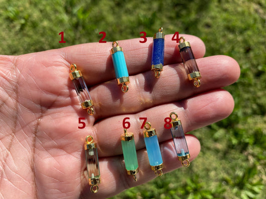 26X7 mm, Cylindrical Bar Double Bail Hydro Quartz Gemstone Connector, Faceted Gemstone, Gold Electroplated, Jewelry Making Supplies, Barrel