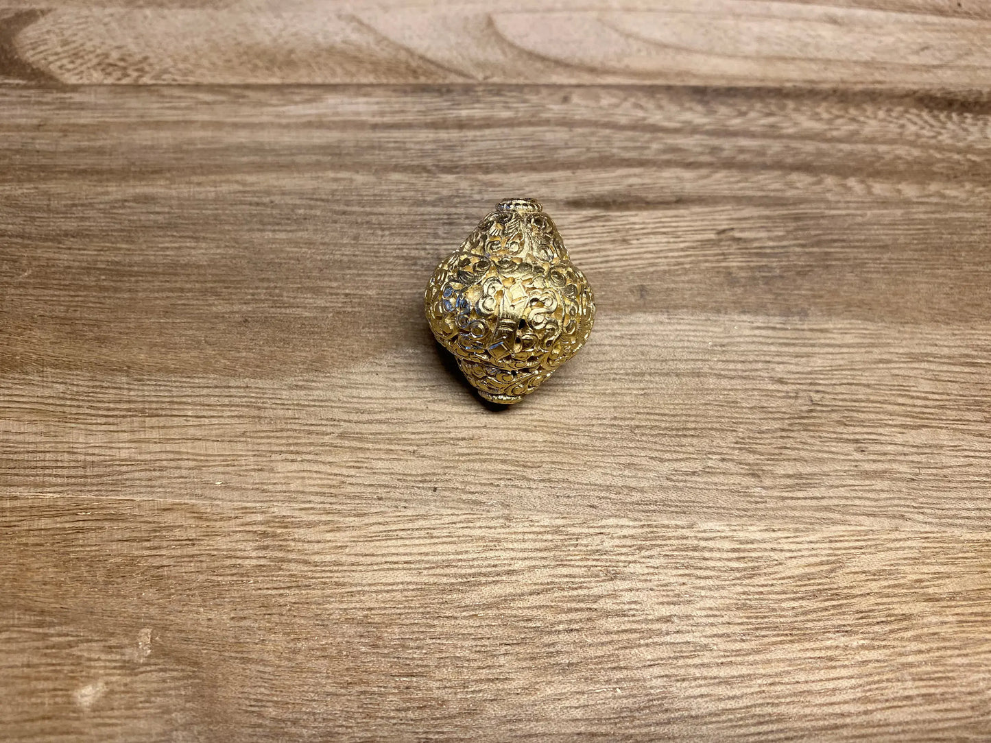 26mm Handcarved Tibetan Bead, 14K Matte Gold Overlay with Anti Tarnish, Guru Bead/Focal Bead, Center Bead, Nepalese Himalayan Ethnic Jewelry