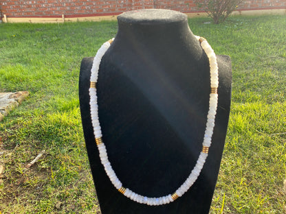 28" Long 10mm Faceted Rainbow Moonstone Beads Necklace, 18K Brushed Gold Overlay Focal Beads Necklace, Rondel White Gemstone Women necklace