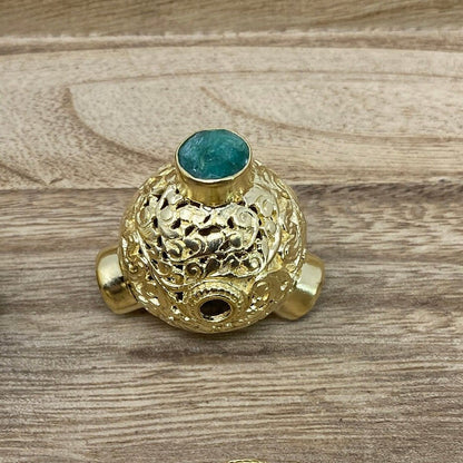 28mm Round Shapes Nepal Bead, Labradorite/ Emerald/ Ruby/Black Onyx Gemstones, 14K Matte Gold overlay, Handcrafted Tibetan Bead for Necklace