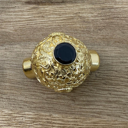 28mm Round Shapes Nepal Bead, Labradorite/ Emerald/ Ruby/Black Onyx Gemstones, 14K Matte Gold overlay, Handcrafted Tibetan Bead for Necklace