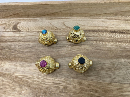 28mm Round Shapes Nepal Bead, Labradorite/ Emerald/ Ruby/Black Onyx Gemstones, 14K Matte Gold overlay, Handcrafted Tibetan Bead for Necklace