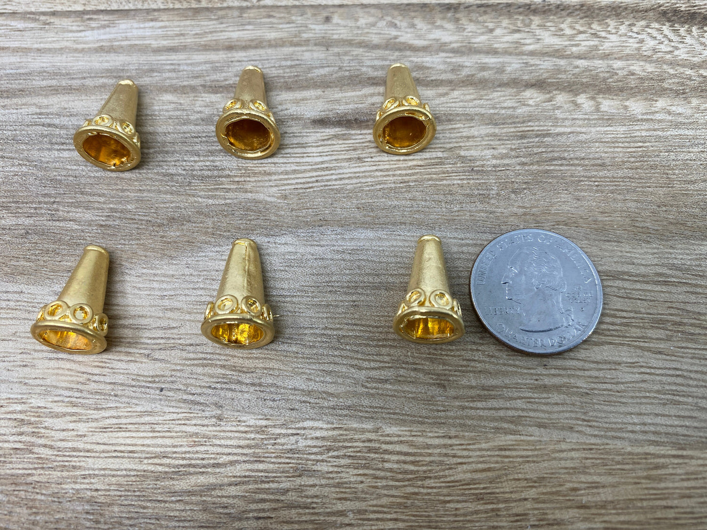 2 pcs,11mm 18k Matt Gold Overlay, Cone End Cap, Tassel Cone Caps, Gold Bead Cone Caps, Cord End Cap, Gold Plated end Caps, Artisan Bead Caps
