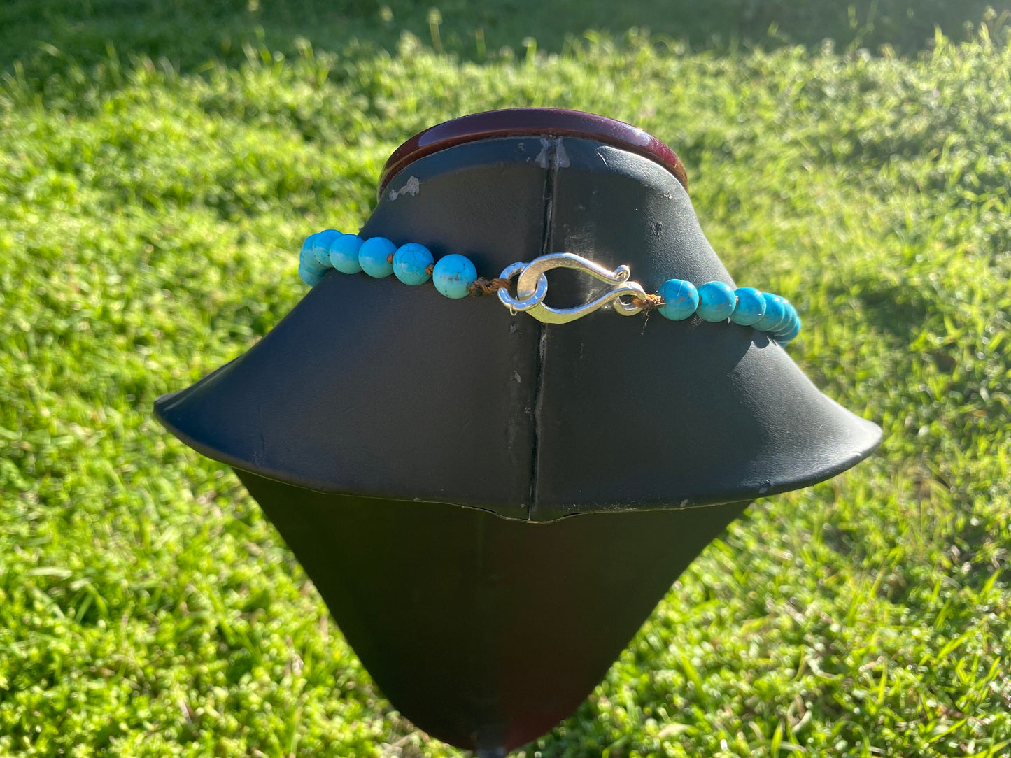 30" Long 8 mm Howlite Turquoise Necklace, Silver Overlay S-Hook, Long Beaded Necklace, Boho Jewelry, Handcrafted Jewelry, Southwest Style