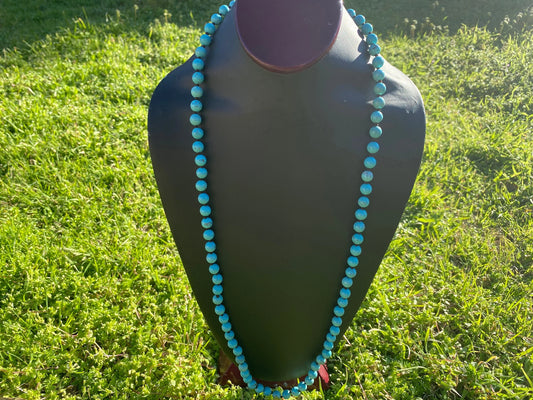 30" Long 8 mm Howlite Turquoise Necklace, Gold Overlay S-Hook, Long Beaded Necklace, Boho Jewelry, Handcrafted Jewelry, Southwest Style