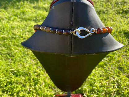 30" Long 8 mm Round Shape Agate Necklace, Silver Overlay S-Hook Closure, Beaded Necklace, Bohemian Style, Handcrafted Jewelry,