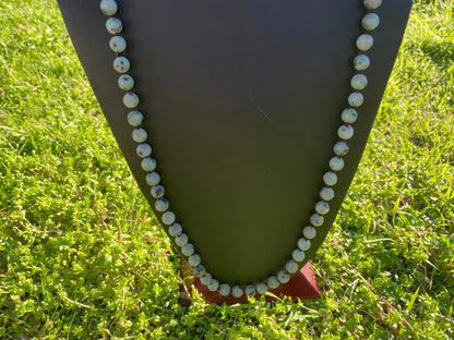 32" 8MM Matte Finish Natural Kiwi Jasper Necklace, Gold Overlay S-Hook Closure, Elevate Your Style with the Luxurious Appeal of Jasper Beads