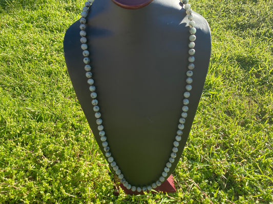 32" 8MM Matte Finish Natural Kiwi Jasper Necklace, Gold Overlay S-Hook Closure, Elevate Your Style with the Luxurious Appeal of Jasper Beads