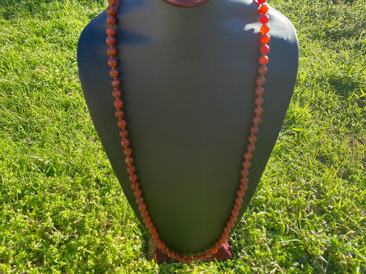 32" Long 8 mm Carnelian Bead Necklace with Silver Overlay S- Hook Closure, It's a Statement Piece that Exudes Confidence and Sophistication