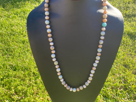 32" Long 8 mm Matte Finish Amazonite Necklace, Gold Overlay S- Hook Closure, Beaded Necklace, Statement Necklace, Casual Style, Boho Chic