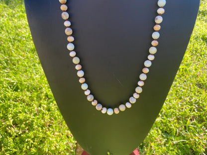32" Long 8 mm Matte Finish Amazonite Necklace, Gold Overlay S- Hook Closure, Beaded Necklace, Statement Necklace, Casual Style, Boho Chic
