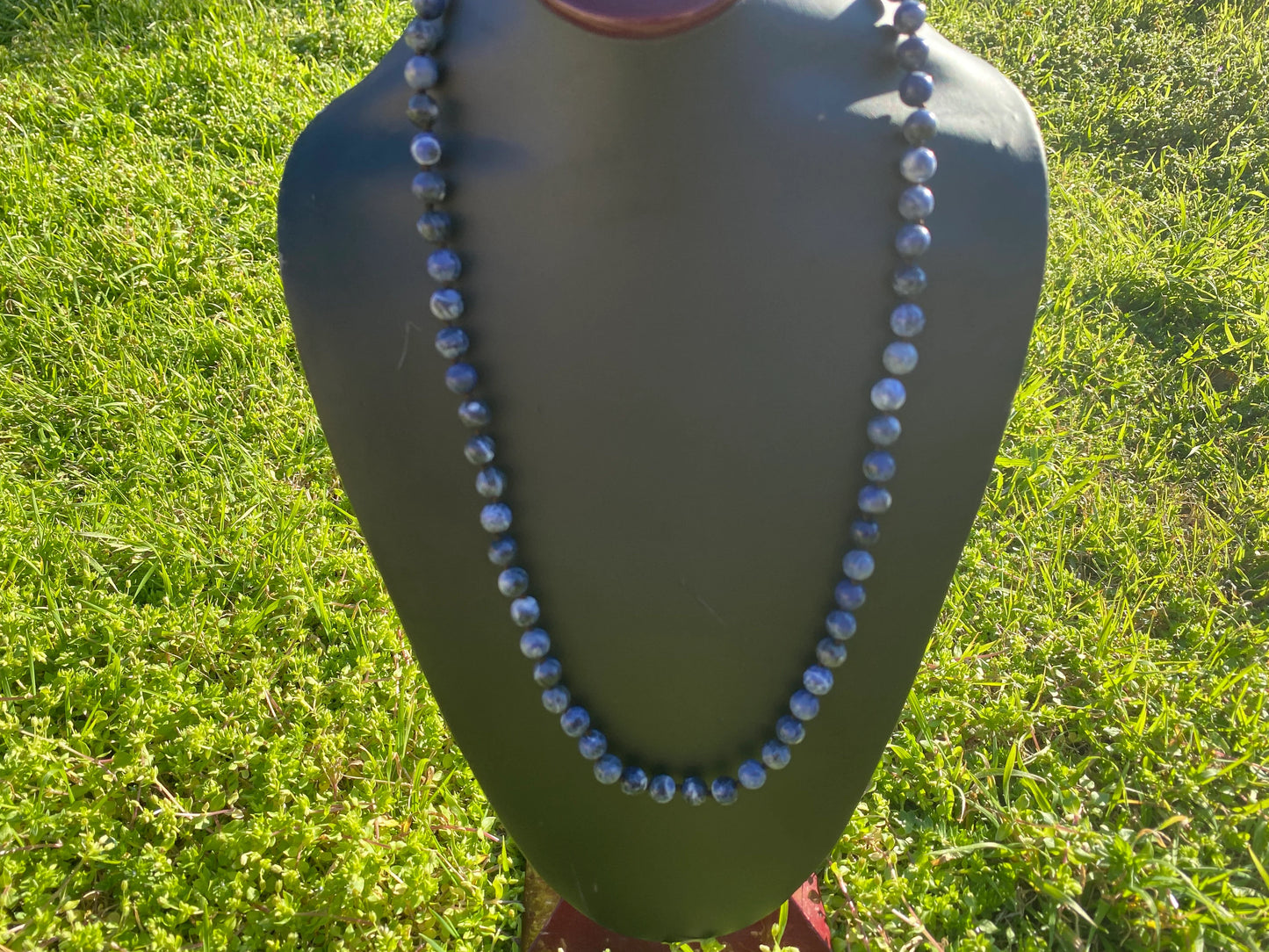 32" Long 8 mm Sodalite Bead Necklace, Gold Overlay S-Hook Closure, Everyday Wear Necklace, Bohemian Fashion, Trendy Necklace, Boho Chic