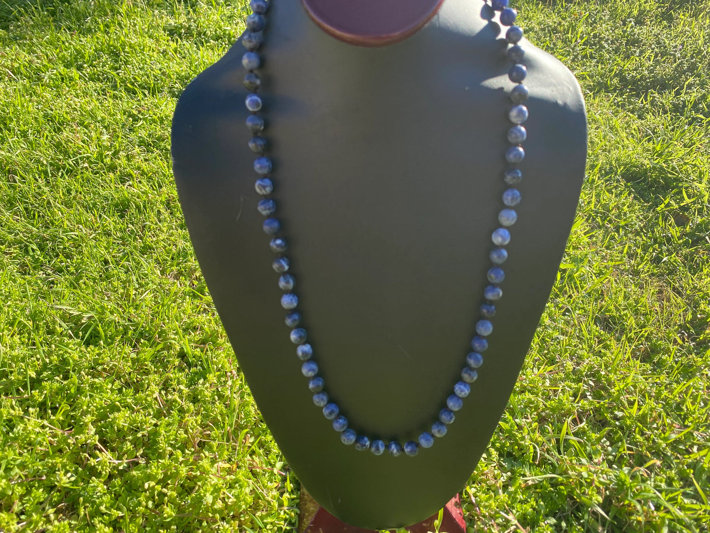 32" Long 8 mm Sodalite Bead Necklace, Gold Overlay S-Hook Closure, Everyday Wear Necklace, Bohemian Fashion, Trendy Necklace, Boho Chic