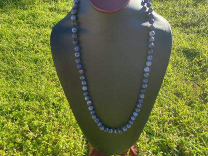 32" Long 8 mm Sodalite Bead Necklace, Gold Overlay S-Hook Closure, Everyday Wear Necklace, Bohemian Fashion, Trendy Necklace, Boho Chic