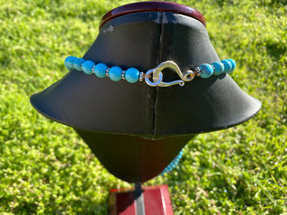 32" Long 9 mm Howlite Turquoise Necklace, Silver Overlay S-Hook, Long Beaded Necklace, Boho Jewelry, Handcrafted Jewelry, Southwest Style