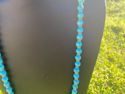 32" Long 9 mm Howlite Turquoise Necklace, Silver Overlay S-Hook, Long Beaded Necklace, Boho Jewelry, Handcrafted Jewelry, Southwest Style