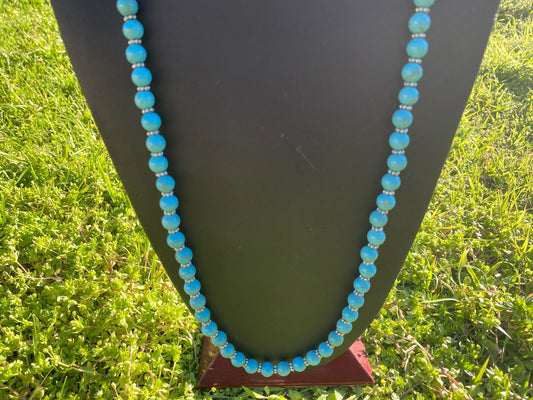 32" Long 9 mm Howlite Turquoise Necklace, Silver Overlay S-Hook, Long Beaded Necklace, Boho Jewelry, Handcrafted Jewelry, Southwest Style