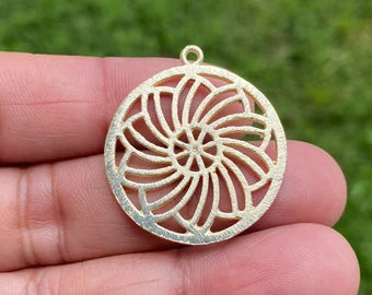 33 X 29mm, Small Circle Charm Pendant, Brushed Gold Overlay Over Copper, Pendant for Dainty Chain Necklace, Earrings Component
