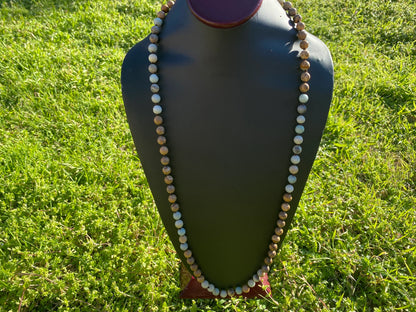 33" Long 8 mm Amazonite with Picture Jasper Beaded Necklace, Gold Overlay S-Hook Closure, Luxurious Appeal of Jasper Beads, Everyday Wear