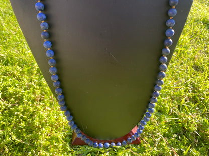 33" or 35" Long 9 mm Lapis Lazuli Elegance with S-Hook Closure Necklace, Natural Gemstones, Boho Necklace, Statement Necklace, Boho Chic
