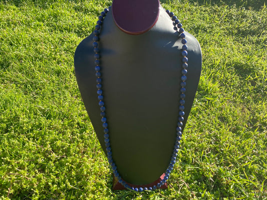 33" or 35" Long 9 mm Lapis Lazuli Elegance with S-Hook Closure Necklace, Natural Gemstones, Boho Necklace, Statement Necklace, Boho Chic