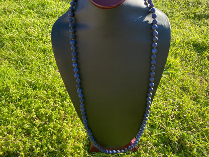 33" or 35" Long 9 mm Lapis Lazuli Elegance with S-Hook Closure Necklace, Natural Gemstones, Boho Necklace, Statement Necklace, Boho Chic