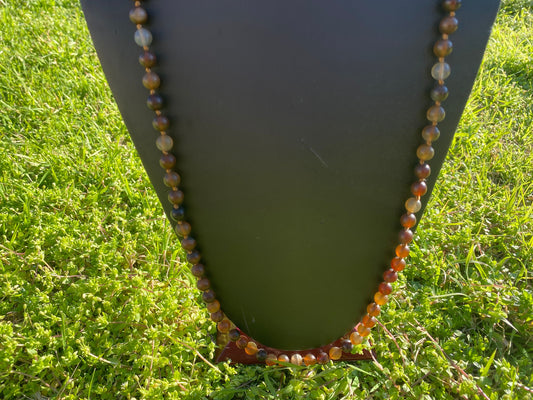 34" Long 8 mm Round Shape Agate Necklace, Silver Overlay S-Hook Closure, Beaded Necklace, Bohemian Style, Handcrafted Jewelry,