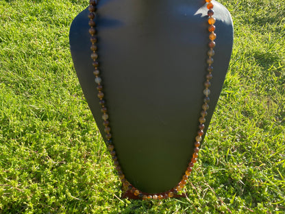 34" Long 8 mm Round Shape Agate Necklace, Silver Overlay S-Hook Closure, Beaded Necklace, Bohemian Style, Handcrafted Jewelry,