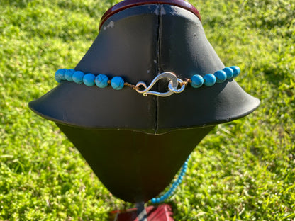 34" or 44" 8 mm Howlite Turquoise  with S-Hook Necklace, Natural Beauty, Bohemian Bliss, Azure Elegance, Southwestern Spirit, Bolo Necklace