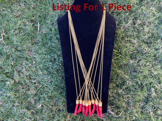 36'' Long Necklace, Dyed Red Coral 18K Brushed Gold Overlay Chain Necklace, Elegant Necklace, Coral Pendant Jewelry, Statement Jewelry, Boho