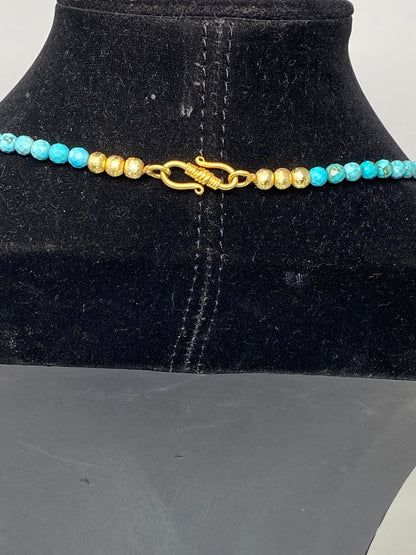 38" Long 6mm Turquoise Necklace, Faceted Round Shapes, Coral Turquoise Inlaid Focal Nepal Beads, Natural Stone, Handmade in Nepal, Statement