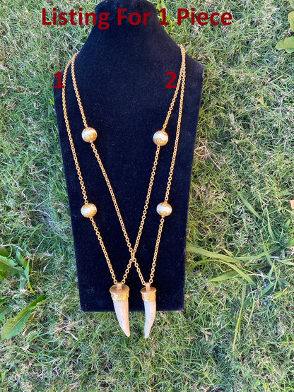 38" Long Necklace, Deer Antler and African Bone Beads with 18K Brushed Gold Overlay Chain Necklace, Antler Point Pendant, Christmas gift