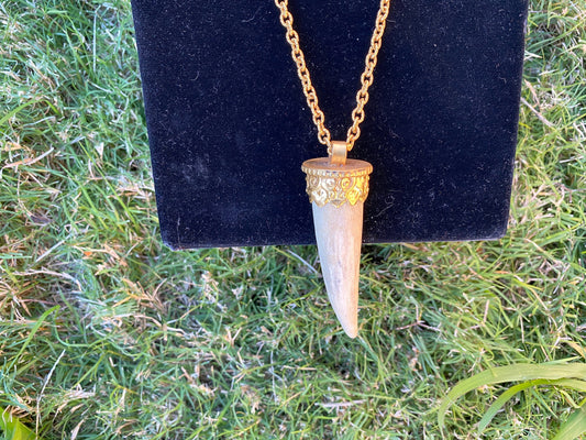 38" Long Necklace, Deer Antler and African Bone Beads with 18K Brushed Gold Overlay Chain Necklace, Antler Point Pendant, Christmas gift