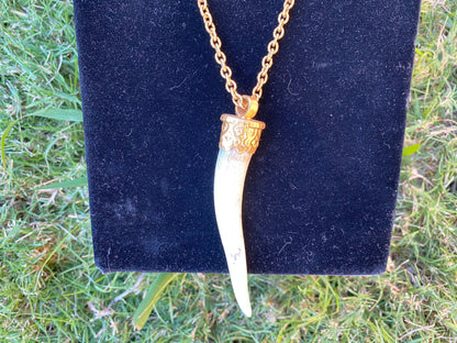 38" Long Necklace, Deer Antler and African Bone Beads with 18K Brushed Gold Overlay Chain Necklace, Antler Point Pendant, Christmas gift