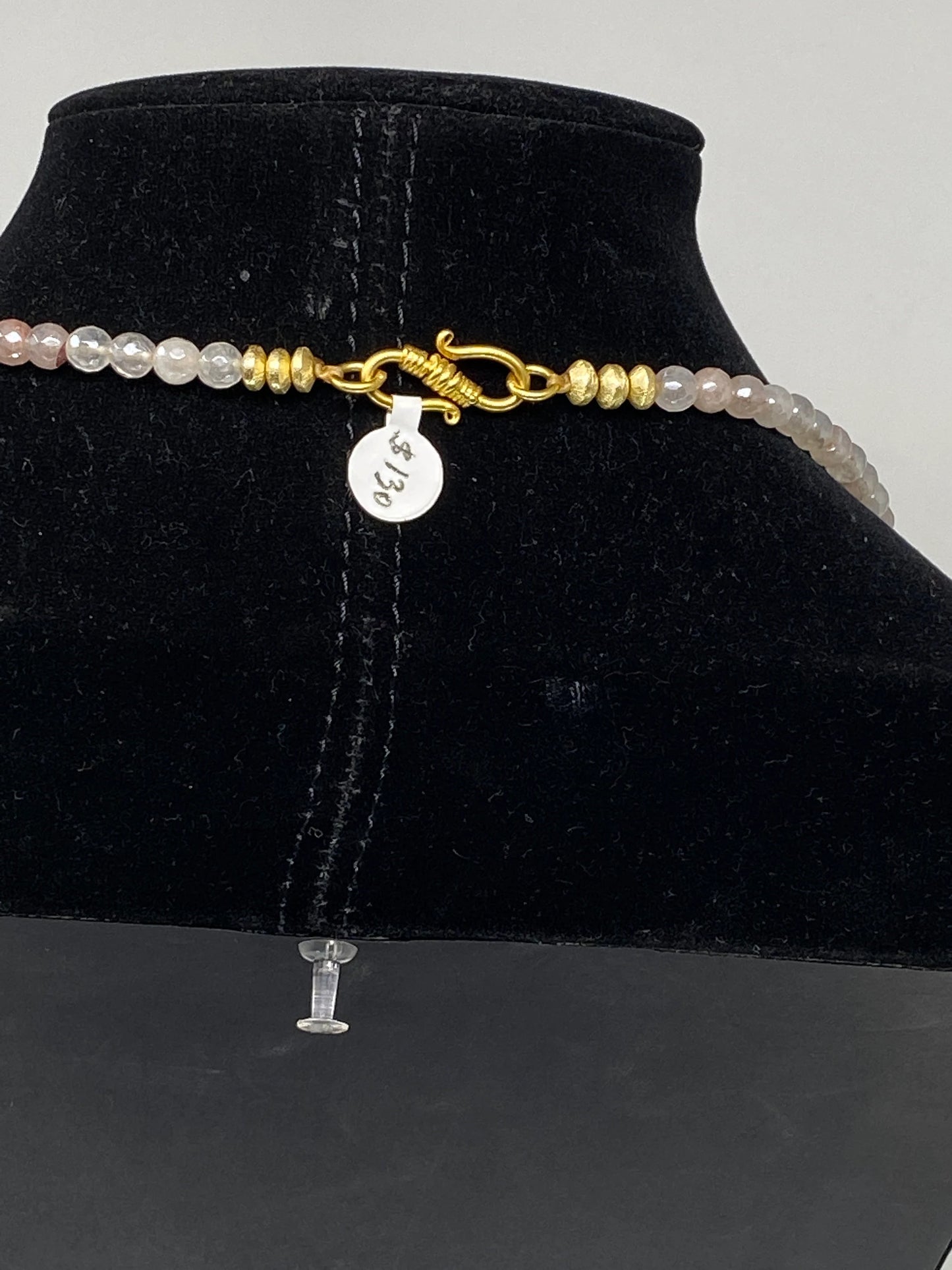 40" Long 6mm Faceted Rose Quartz Necklace, Coral & Turquoise Inlaid on Focal Bead. 18K Matte Gold Overlay, Tibetan Beaded Necklace