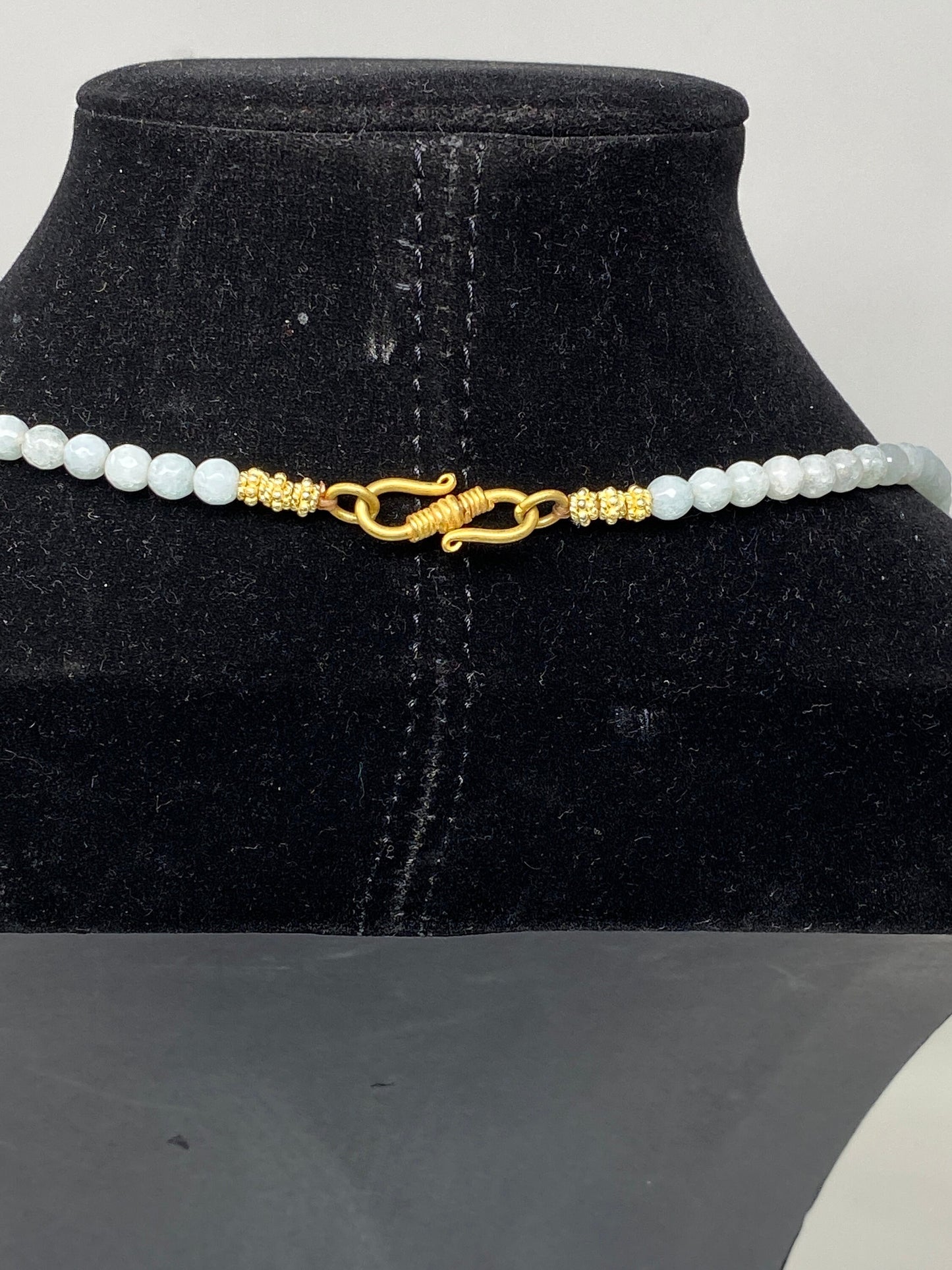 40' Long Aquamarine Necklace, 6mm Round Shapes, 18k Matte Gold overlay Focal Nepal Beads ,Coral & Turquoise Inlaid, Beaded Natural Gemstone