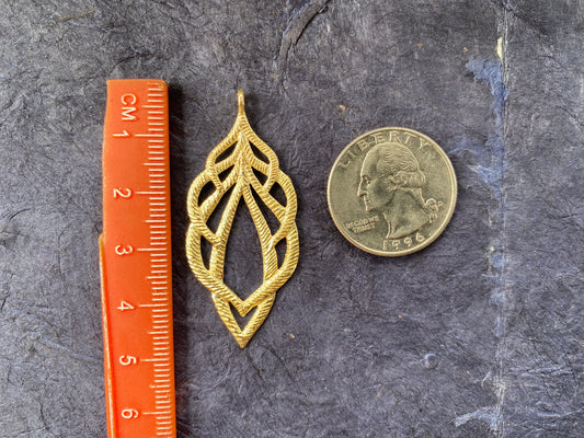 47 X 21mm, Leaf Shape Components for Pendant or Earrings, Brushed Gold Overlay Over Copper Findings, Bridesmaids , Charm for Necklace