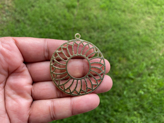 53X48mm, Large Brushed Gold Overlay Over Copper Daisy / Sunshine Circle Shaped Components for Earrings or Dainty Necklace, Bridesmaids