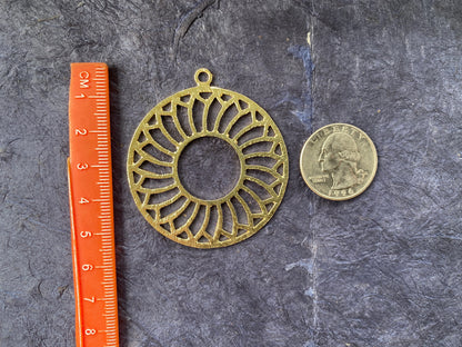 53X48mm, Large Brushed Gold Overlay Over Copper Daisy / Sunshine Circle Shaped Components for Earrings or Dainty Necklace, Bridesmaids