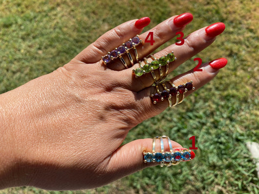 6 or 7 Size Rings, Gold Plated Gemstone Rings, Blue Topaz Rings, Amethyst Ring, Peridot Ring, Garnet Ring, Fixed Size Gemstone Ring