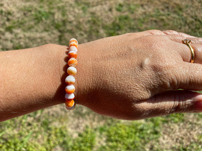 9 mm Stretch Natural Spiny Oyster Shell Elastic Bracelet, Orange or Red Shell, Collectible Art & Jewelry, Southwestern Bracelet, Gifts Idea