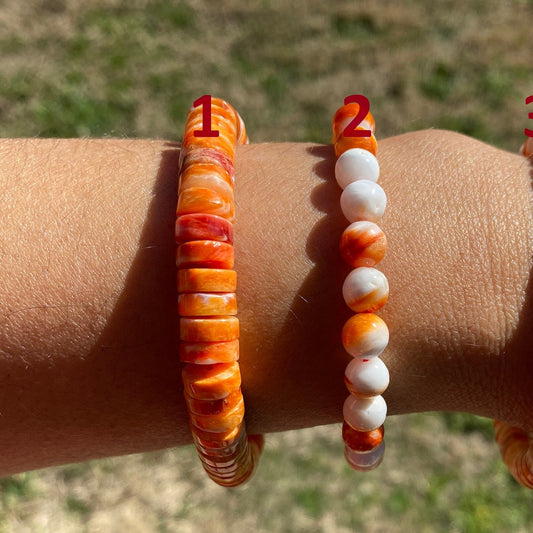 9 mm Stretch Natural Spiny Oyster Shell Elastic Bracelet, Orange or Red Shell, Collectible Art & Jewelry, Southwestern Bracelet, Gifts Idea