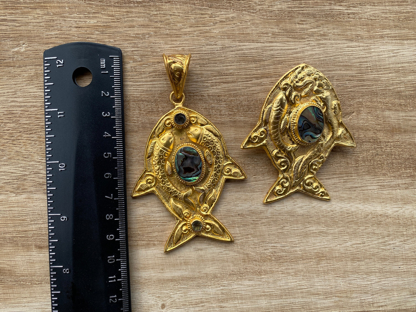 Abalone Fish Pendant, Non Tarnish Gold Overlay Jewelry, Abalone Sea Creature Jewelry, Underwater Fantasy Pendant, Iridescent Necklace