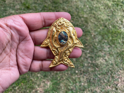 Abalone Fish Pendant, Non Tarnish Gold Overlay Jewelry, Abalone Sea Creature Jewelry, Underwater Fantasy Pendant, Iridescent Necklace