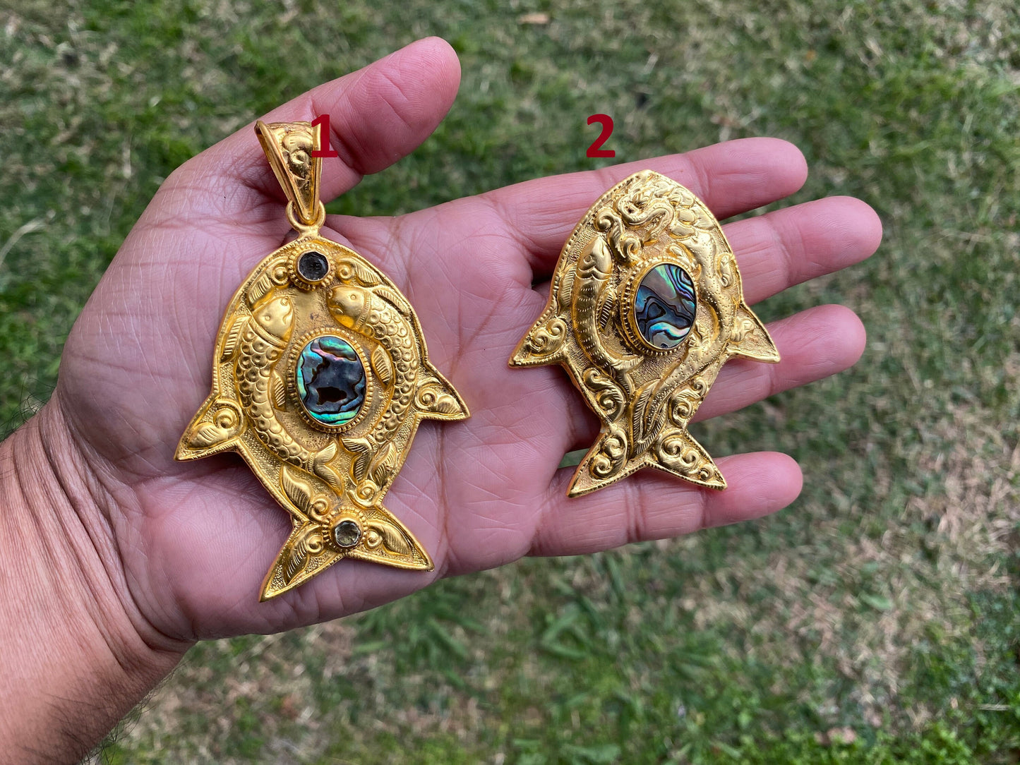 Abalone Fish Pendant, Non Tarnish Gold Overlay Jewelry, Abalone Sea Creature Jewelry, Underwater Fantasy Pendant, Iridescent Necklace